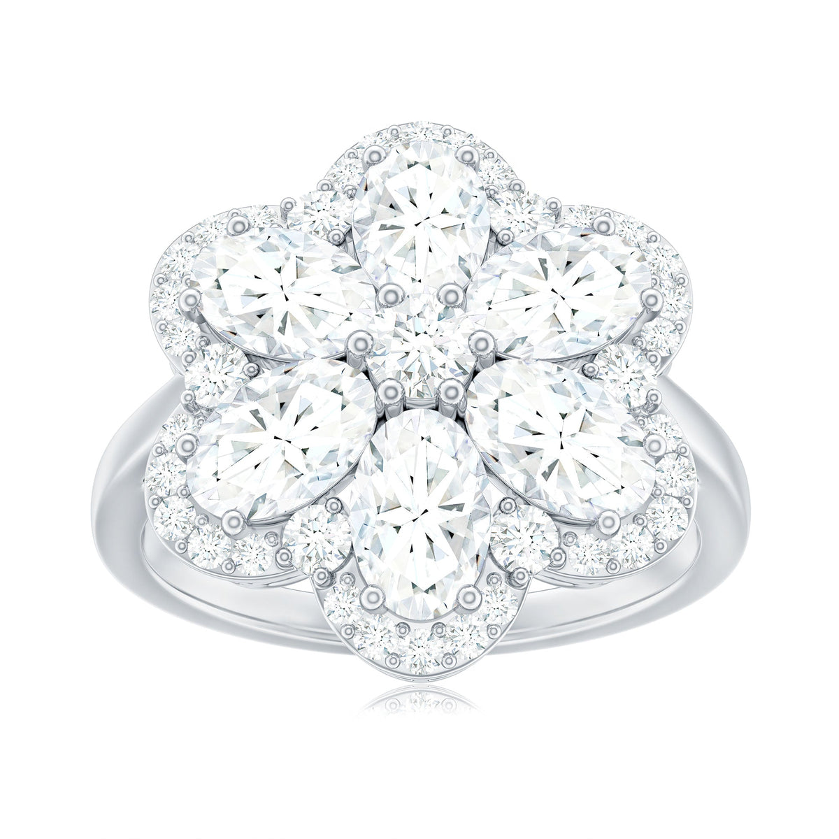 5.50 CT Oval and Round Cut Zircon Floral Statement Ring