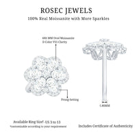 Large flower-shaped Moissanite engagement ring by Rosec Jewels featuring sparkling stones and intricate metalwork.