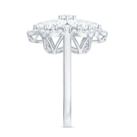 Large flower-shaped moissanite engagement ring from Rosec Jewels with intricate petal design and sparkling center stone.