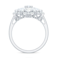 Large flower-shaped moissanite engagement ring by Rosec Jewels featuring a sparkling central gemstone and intricate band design.