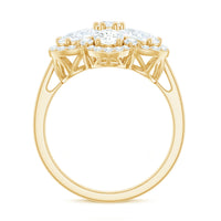 Large flower-shaped moissanite engagement ring from Rosec Jewels featuring sparkling center stone and intricate band detailing.