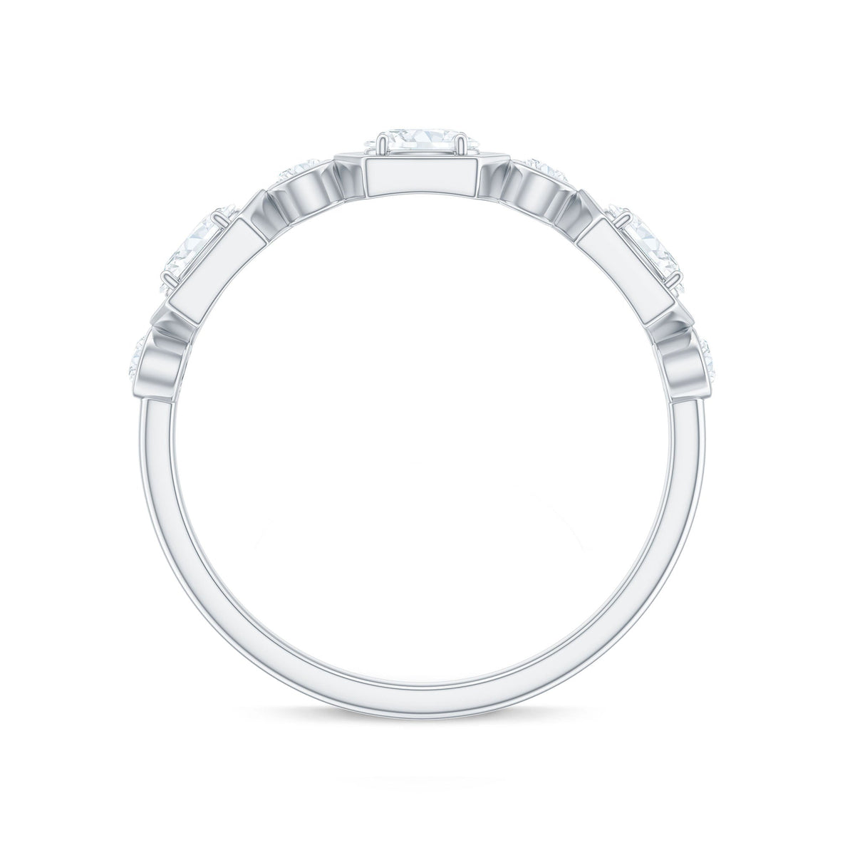 Oval and Round Certified Moissanite Half Eternity Ring