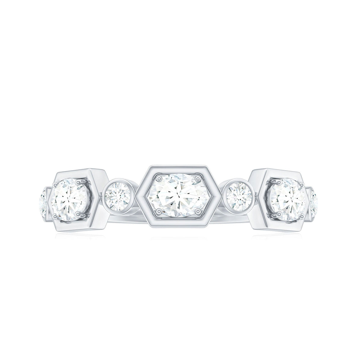 Oval and Round Certified Moissanite Half Eternity Ring