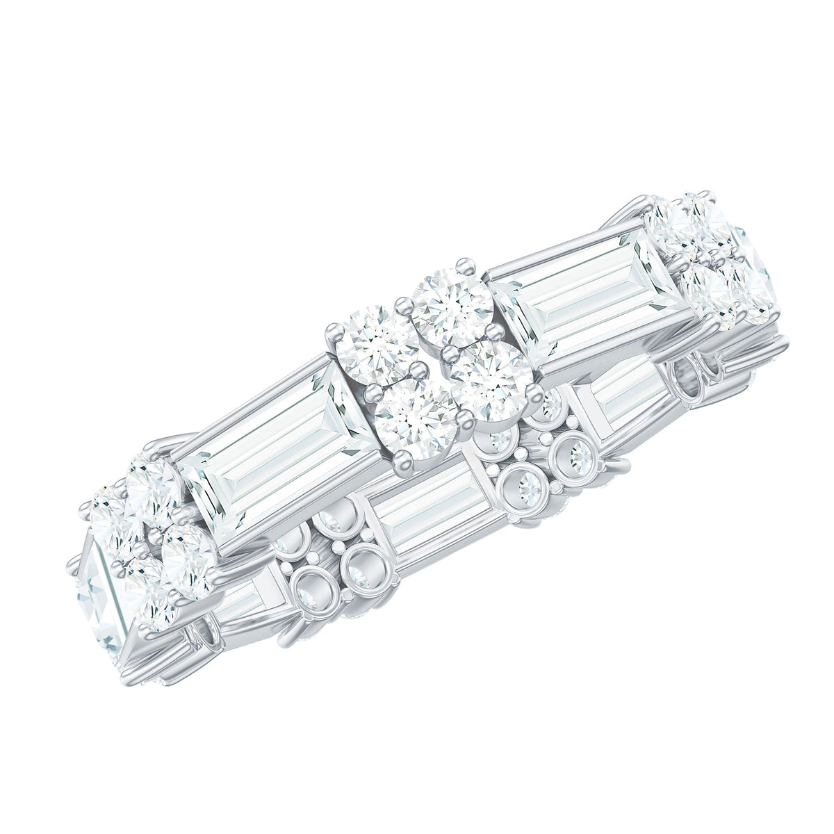 Moissanite Round and Baguette Wedding Band