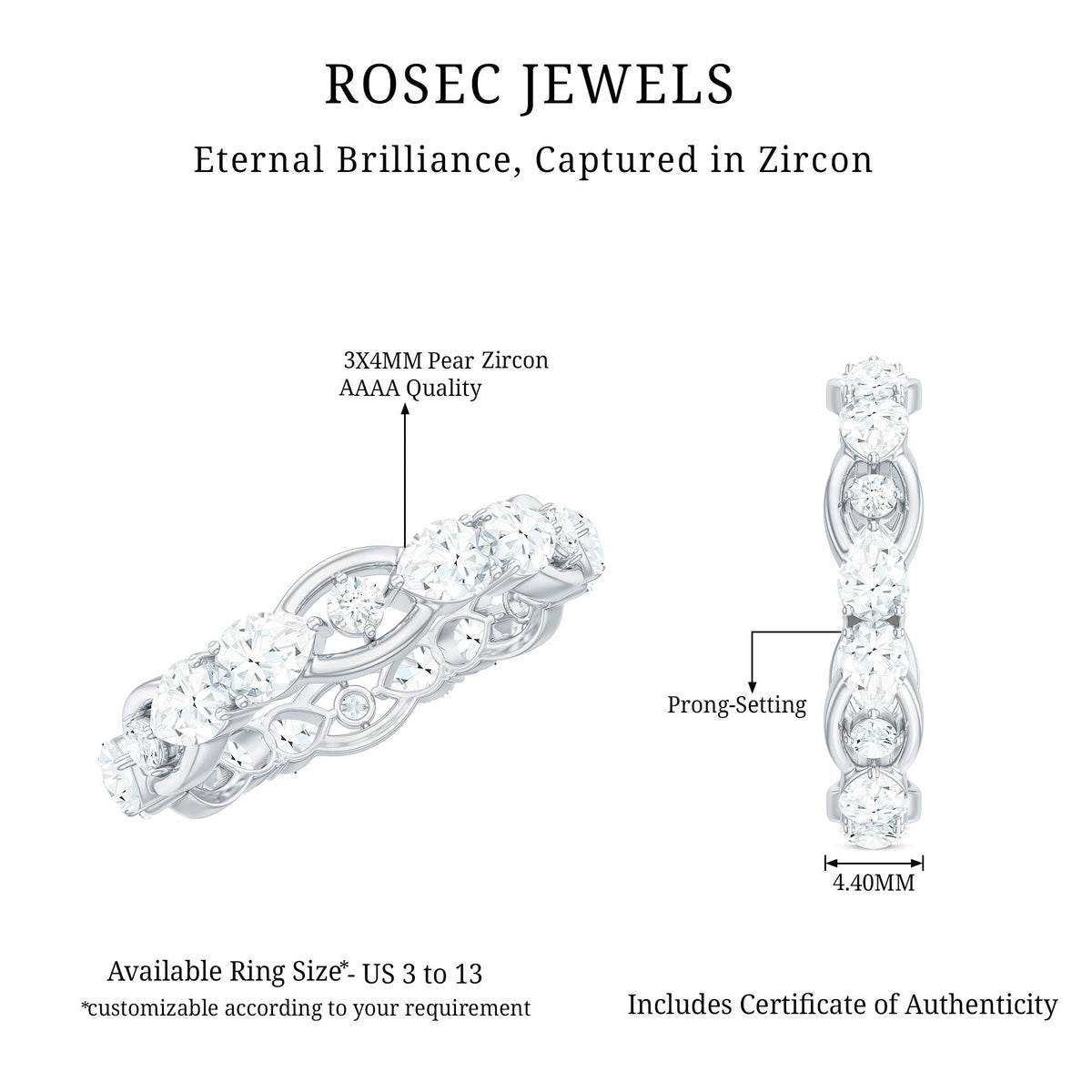 Round and Pear Cut Cubic Zirconia Wedding Band for Women