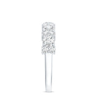 Rosec Jewels moissanite half eternity wedding band with sparkling stones and certificate, showcasing intricate ring design.