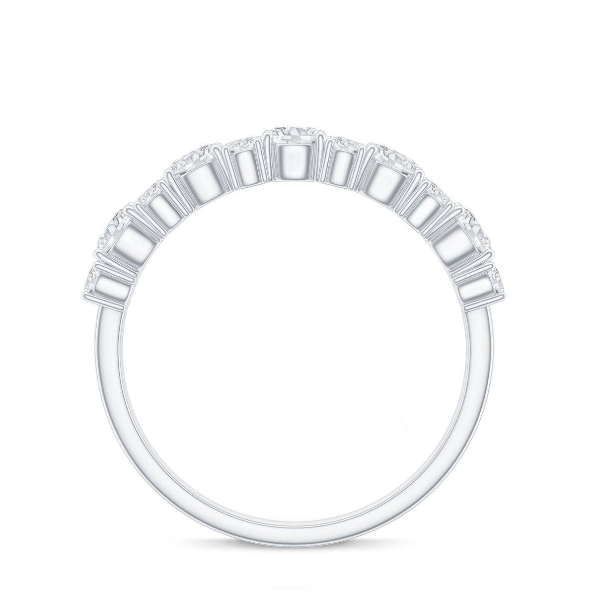 Rosec Jewels moissanite half eternity wedding ring with sparkling stones and certificate, showcasing elegant design and fine craftsmanship.