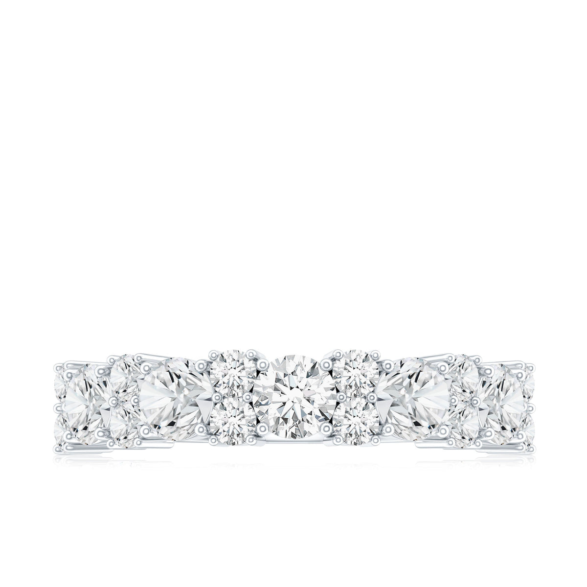 Rosec Jewels moissanite half eternity wedding band with certificate, featuring sparkling gemstones and a sleek, elegant design.