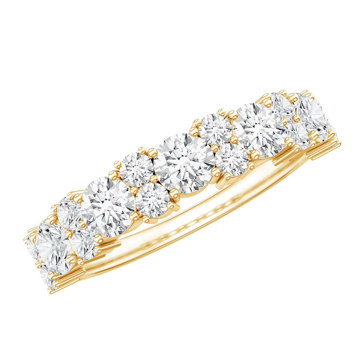 Rosec Jewels moissanite half eternity wedding band with sparkling stones and certificate, showcasing elegant ring design and fine craftsmanship.