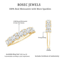 Rosec Jewels moissanite half eternity wedding band with sparkling stones and certificate, showcasing the elegant ring design.