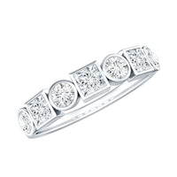 Rosec Jewels moissanite half eternity band ring with bezel-set stones, showcasing a sleek, elegant design in the image.
