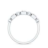 Rosec Jewels moissanite half eternity band ring with alternating bezel-set stones, elegant and sparkling jewelry piece.