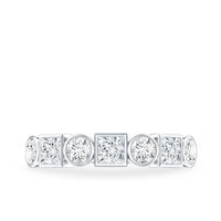 Rosec Jewels Moissanite half eternity ring with bezel-set stones, elegant band design, suitable for special occasions or everyday wear