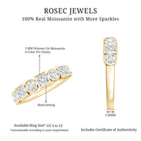 Rosec Jewels moissanite half eternity band ring with alternating bezel-set stones, crafted in elegant ring style.