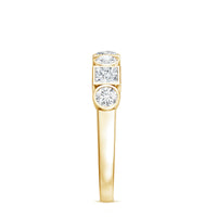 Rosec Jewels moissanite half eternity band ring with alternating bezel-set stones, elegant and sparkling jewelry piece