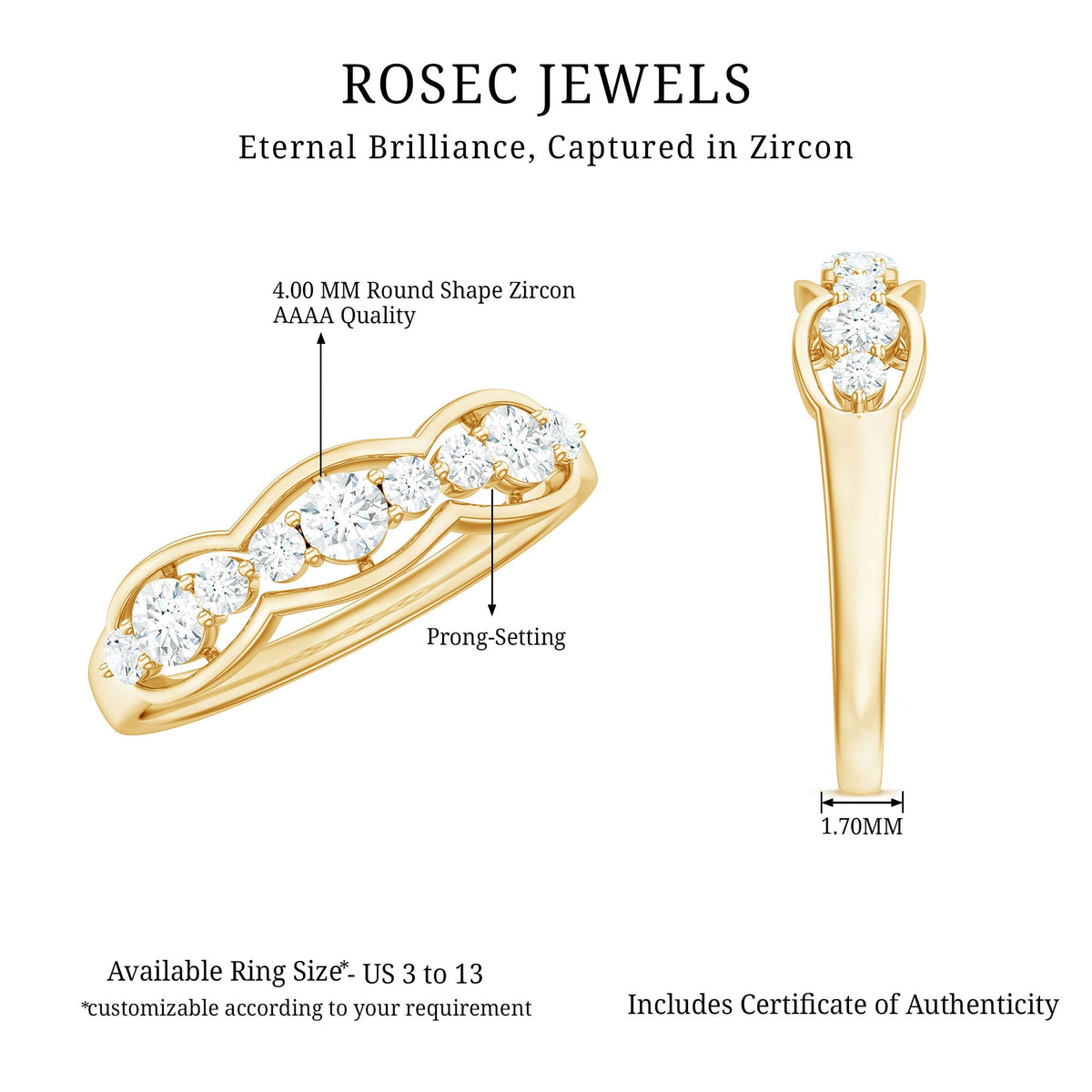 Round Cut Cubic Zirconia Anniversary Ring for Women