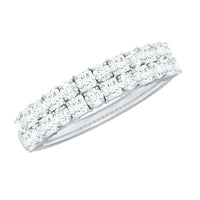 Double row moissanite eternity wedding band by Rosec Jewels featuring sparkling gemstones and a sleek silver finish.