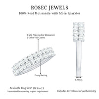 Double row moissanite eternity wedding band by Rosec Jewels featuring sparkling gemstone accents on a sleek silver ring.