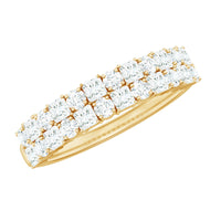 Double row moissanite eternity wedding band by Rosec Jewels, showcasing sparkling moissanite stones set in a sleek silver ring.