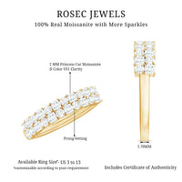 Double row moissanite eternity wedding band by Rosec Jewels, featuring sparkling gemstones on a sleek silver ring.