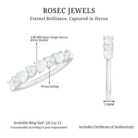 Simulated Diamond Heart Shape Half Eternity Ring