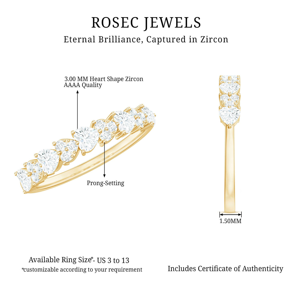 Simulated Diamond Heart Shape Half Eternity Ring