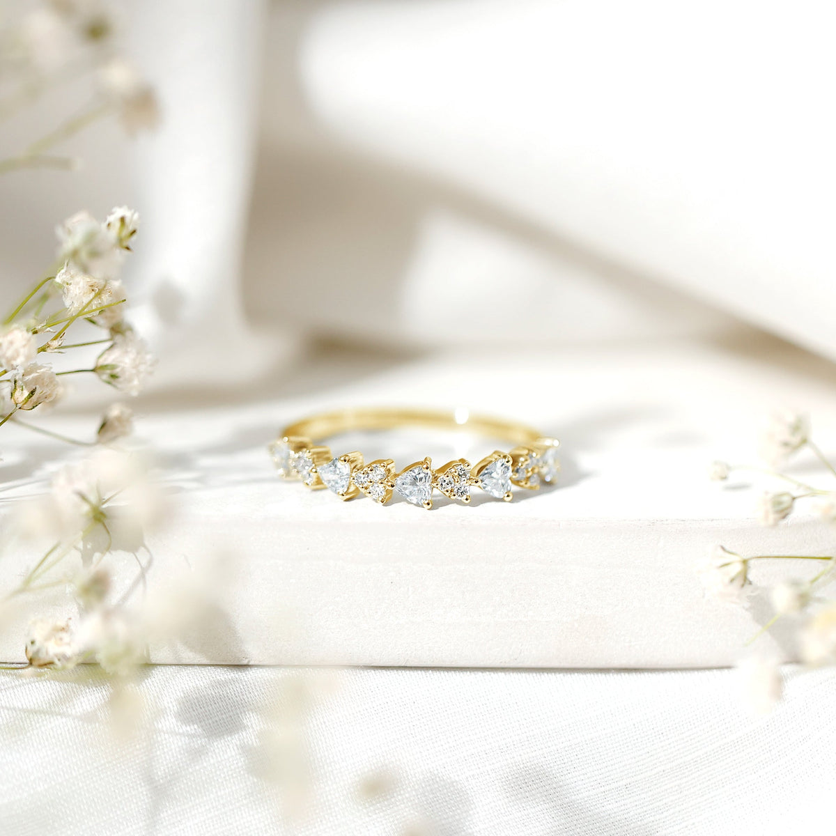 Simulated Diamond Heart Shape Half Eternity Ring