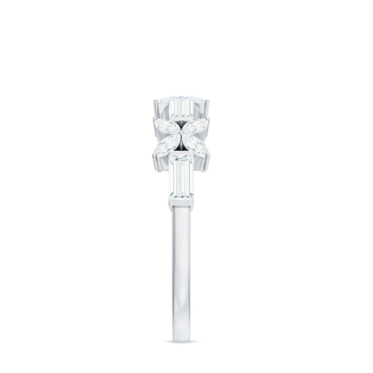 Marquise and Baguette Cut Simulated Diamond Flower Half Eternity Ring