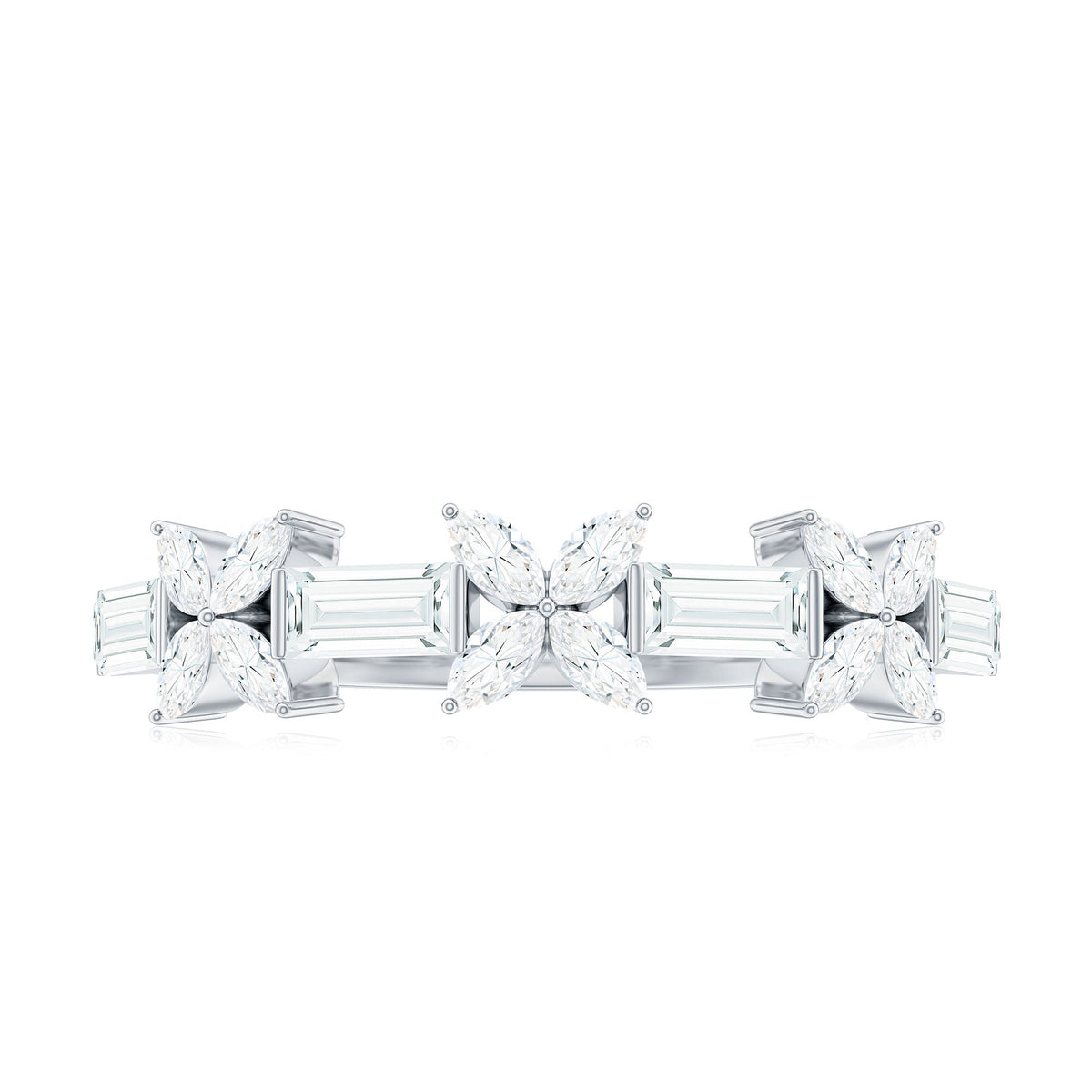 Marquise and Baguette Cut Simulated Diamond Flower Half Eternity Ring