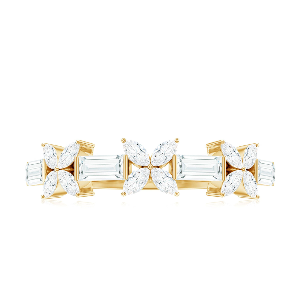 Marquise and Baguette Cut Simulated Diamond Flower Half Eternity Ring