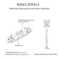 Moissanite flower wedding band ring by Rosec Jewels featuring a detailed flower design and sparkling gemstones.