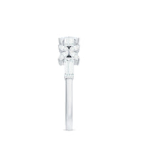 Moissanite flower wedding band ring by Rosec Jewels featuring a detailed flower design and sparkling gemstones.