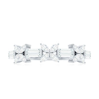 Rosec Jewels moissanite flower wedding band ring with detailed flower design and certificate visible in the image.