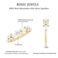 Rosec Jewels moissanite flower wedding band ring with detailed floral design and sparkling gemstones, showcasing craftsmanship and elegance.