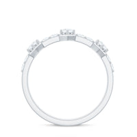 Round cut moissanite half eternity band ring with a continuous row of sparkling gemstones, crafted by Rosec Jewels.