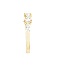 Round cut moissanite half eternity band ring by Rosec Jewels with sparkling gemstones and a sleek silver band.