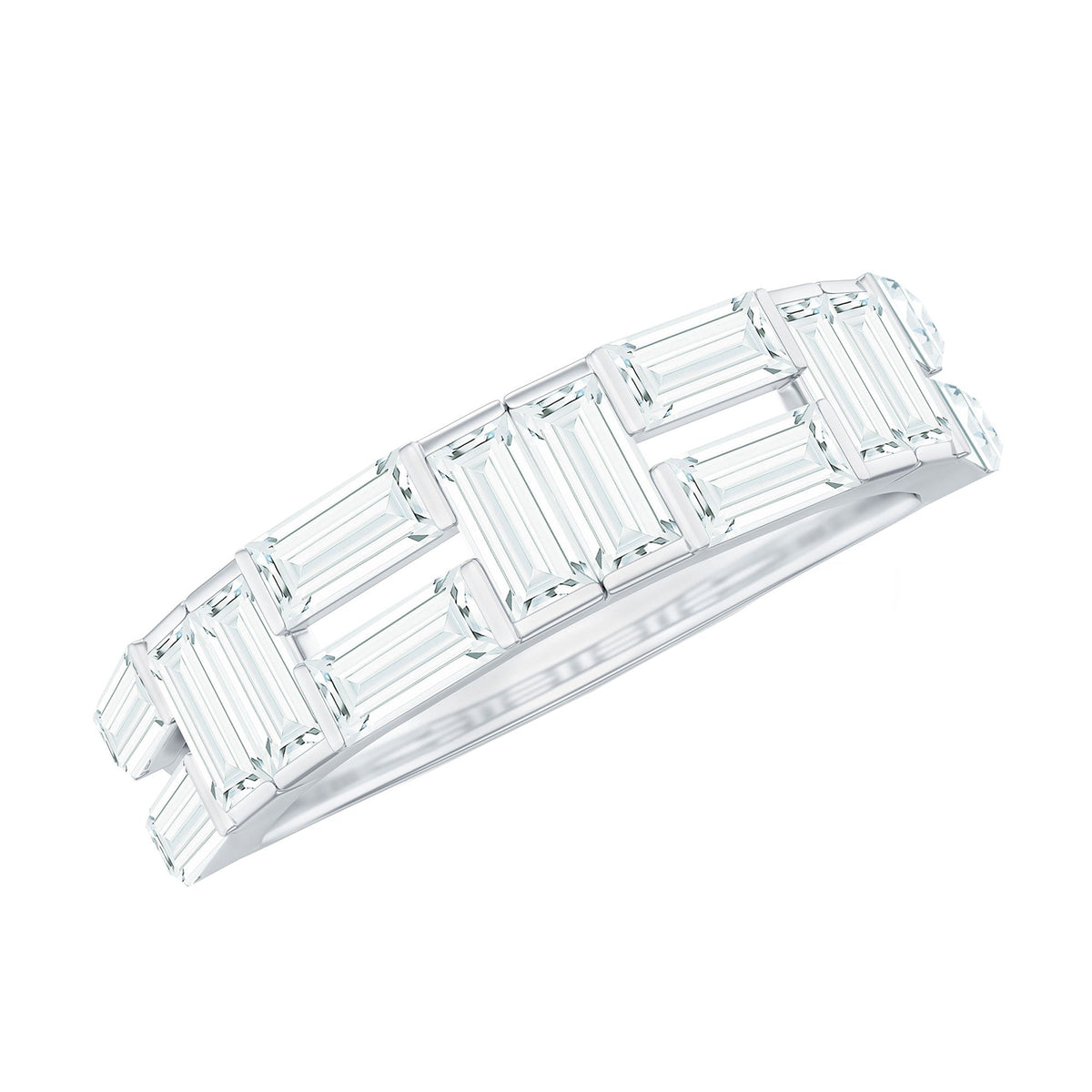 Baguette Cut Zirconia Half Eternity Wedding Band Ring