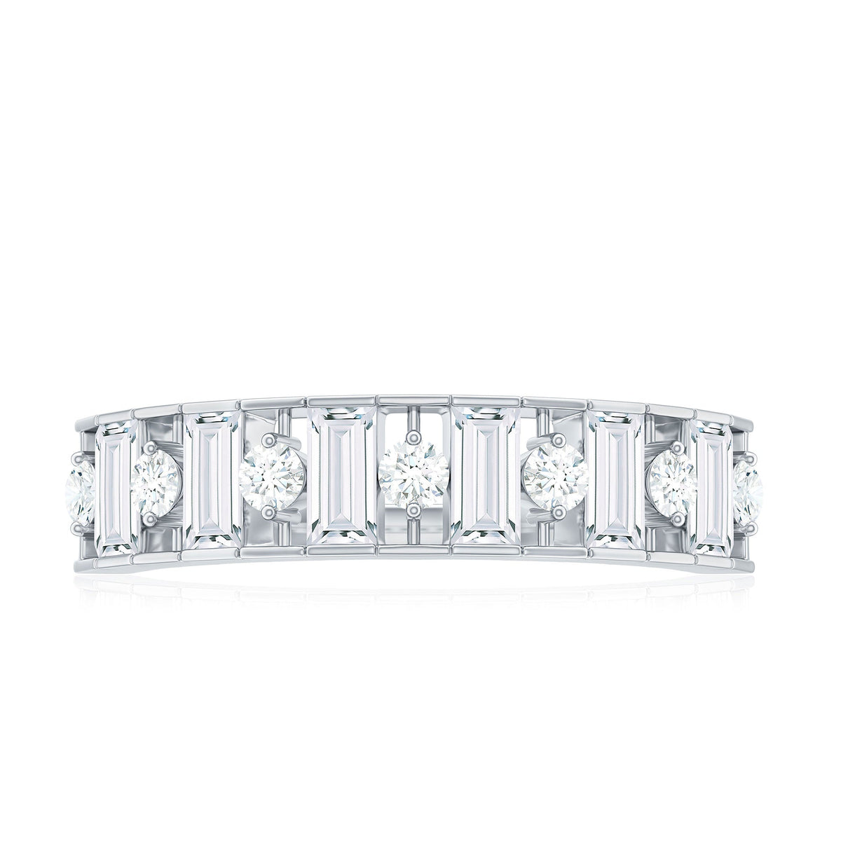 Baguette and Round Cut Zircon Classic Half Eternity Ring