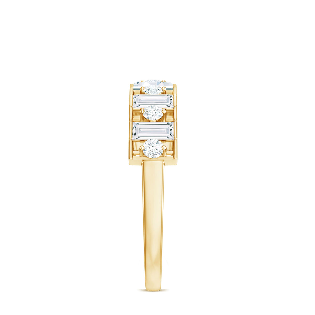Baguette and Round Cut Zircon Classic Half Eternity Ring