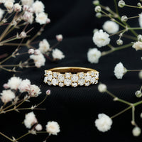 Cluster moissanite half eternity wedding ring for women with sparkling stones, crafted by Rosec Jewels.