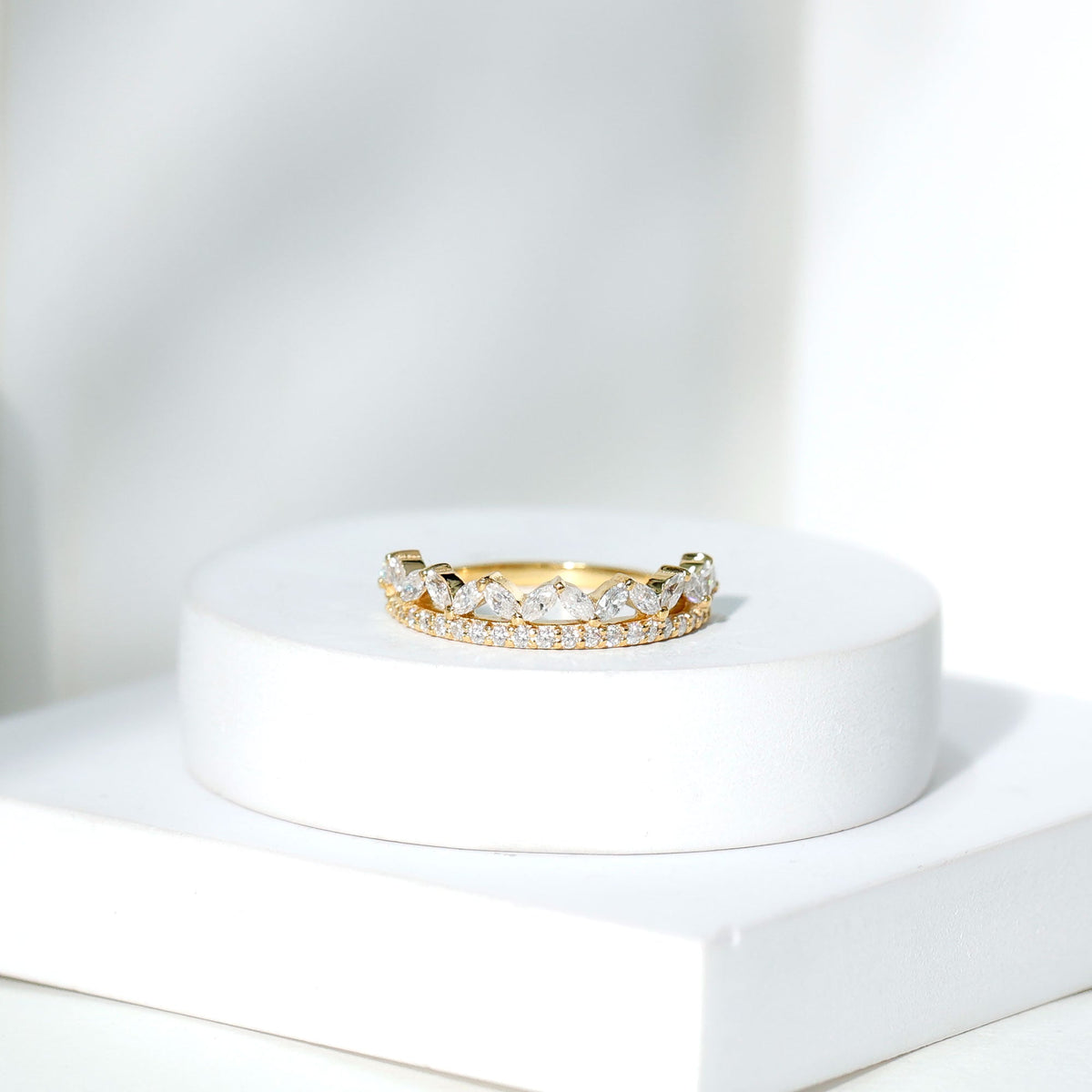 Marquise and Round Cut Zircon Half Eternity Stackable Ring