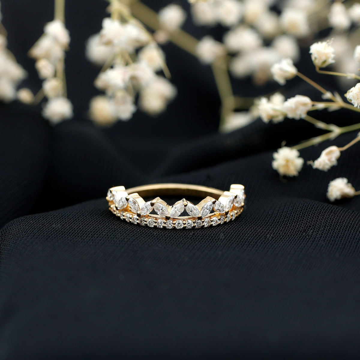 Marquise and Round Cut Zircon Half Eternity Stackable Ring