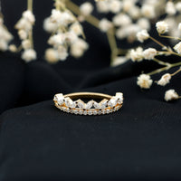 Marquise and Round Cut Zircon Half Eternity Stackable Ring