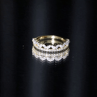 Yellow gold moissanite half eternity wedding ring in crown style with sparkling stones, by Rosec Jewels.
