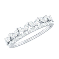 Rosec Jewels Moissanite half eternity wedding ring in crown style, featuring sparkling stones set in a delicate band.