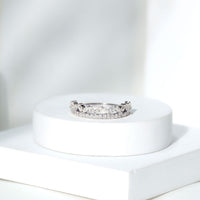 Rosec Jewels certified moissanite half eternity wedding band in crown style with sparkling gemstones, elegant ring for special occasions.