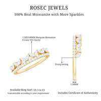 Certified Moissanite half eternity wedding band in crown style with sparkling stones, crafted by Rosec Jewels.
