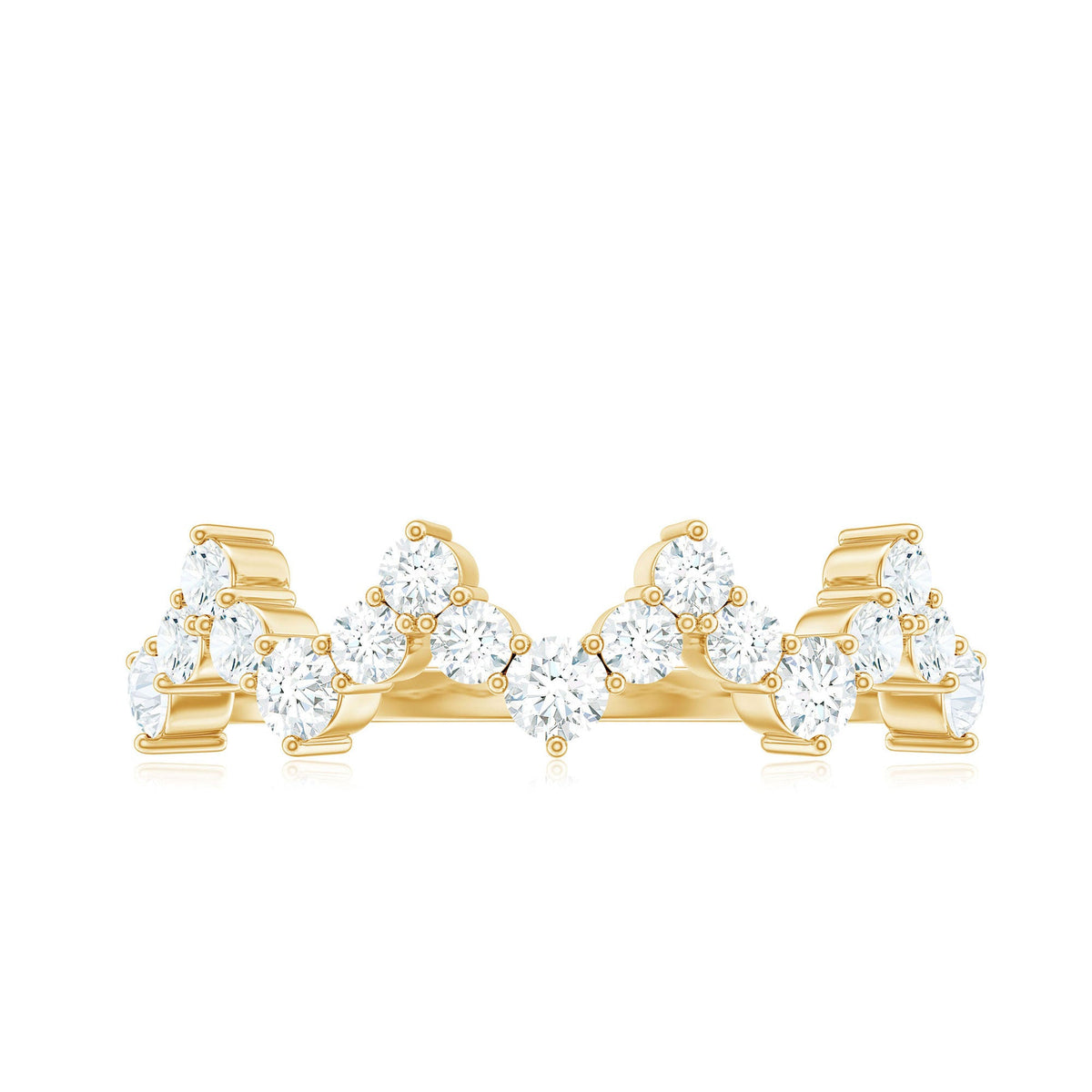 Rosec Jewels zig zag style moissanite half eternity band ring with sparkling stones and intricate design.