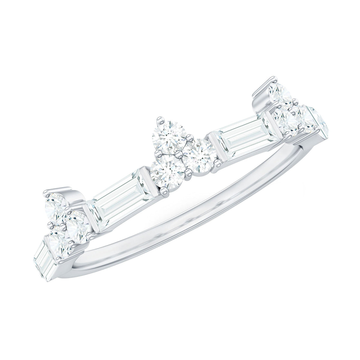 Certified Baguette and Round Moissanite Half Eternity Ring