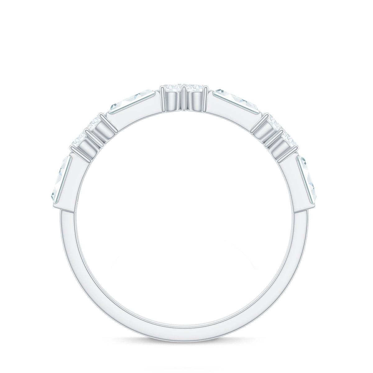 Certified Baguette and Round Moissanite Half Eternity Ring